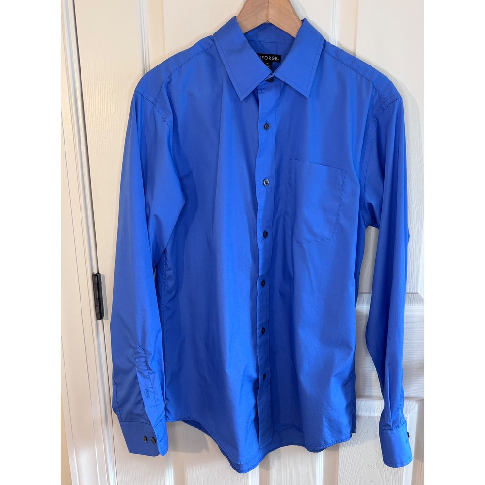 George Mens Rally Blue Long Sleeve Button Down Dress Shirt Medium GM04074‎